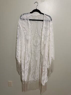 Fringe White Velvet Burnout Kimono OS